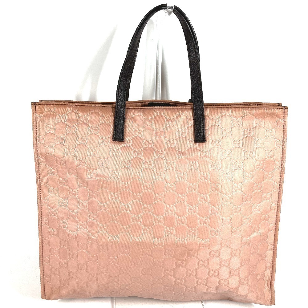 Gucci Handbag GG Vertical Pink Logo Bag Beige Tote Leather